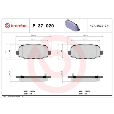 Brembo | Bremsbelagsatz, Scheibenbremse | P 37 020