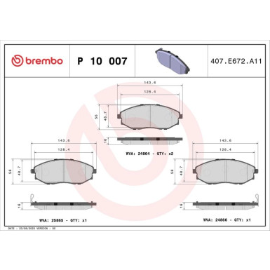 Brembo | Bremsbelagsatz, Scheibenbremse | P 10 007