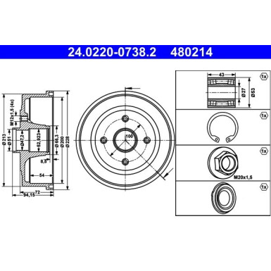 ATE | Bremstrommel | 24.0220-0738.2