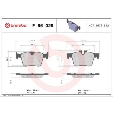 Brembo | Bremsbelagsatz, Scheibenbremse | P 86 029