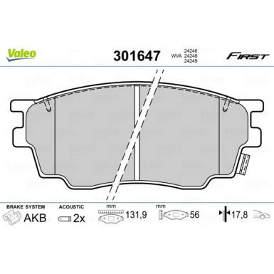 Valeo | Bremsbelagsatz, Scheibenbremse | 301647