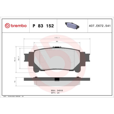 Brembo | Bremsbelagsatz, Scheibenbremse | P 83 152