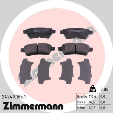 Zimmermann | Bremsbelagsatz, Scheibenbremse | 24240.165.1