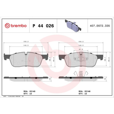 Brembo | Bremsbelagsatz, Scheibenbremse | P 44 026