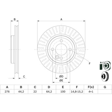 BOSCH 0 986 479 B39 Bremsscheibe 276mm für MINI Schrägheck, Cabrio 4x100, Belüftet, beschichtet, hochgekohlt