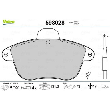 Valeo | Bremsbelagsatz, Scheibenbremse | 598028