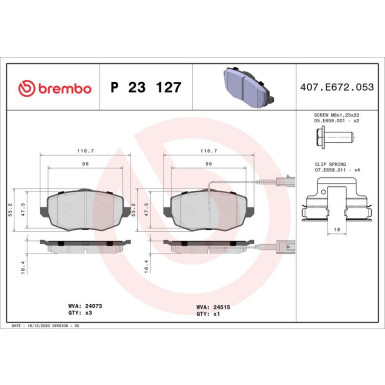 Brembo | Bremsbelagsatz, Scheibenbremse | P 23 127