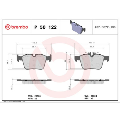 Brembo | Bremsbelagsatz, Scheibenbremse | P 50 122