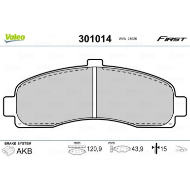 Valeo | Bremsbelagsatz, Scheibenbremse | 301014