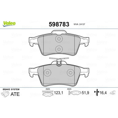 Valeo | Bremsbelagsatz, Scheibenbremse | 598783