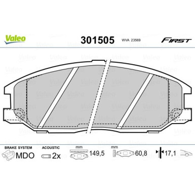 Valeo | Bremsbelagsatz, Scheibenbremse | 301505