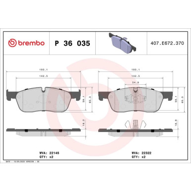 Brembo | Bremsbelagsatz, Scheibenbremse | P 36 035