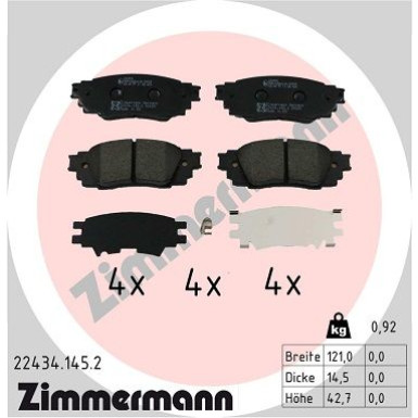 Zimmermann | Bremsbelagsatz, Scheibenbremse | 22434.145.2