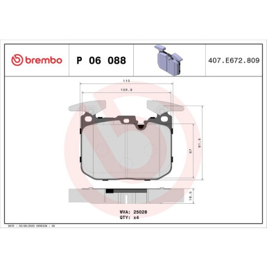 Brembo | Bremsbelagsatz, Scheibenbremse | P 06 088