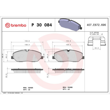 Brembo | Bremsbelagsatz, Scheibenbremse | P 30 084