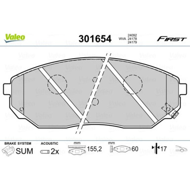 Valeo | Bremsbelagsatz, Scheibenbremse | 301654