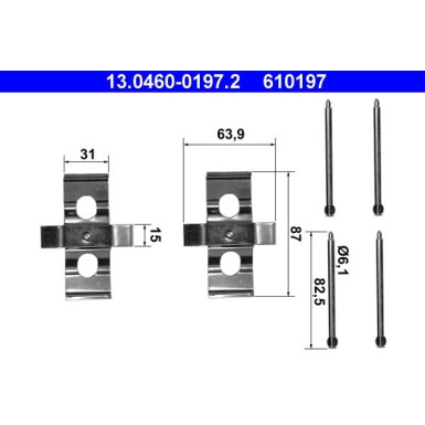 ATE | Zubehörsatz, Scheibenbremsbelag | 13.0460-0197.2