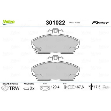 Valeo | Bremsbelagsatz, Scheibenbremse | 301022