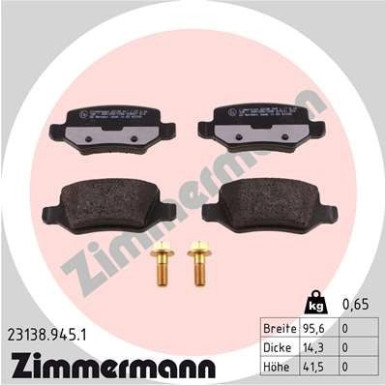 Zimmermann | Bremsbelagsatz, Scheibenbremse | 23138.945.1