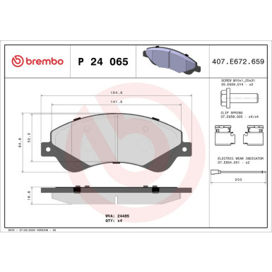 Brembo | Bremsbelagsatz, Scheibenbremse | P 24 065