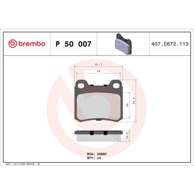 Brembo | Bremsbelagsatz, Scheibenbremse | P 50 007