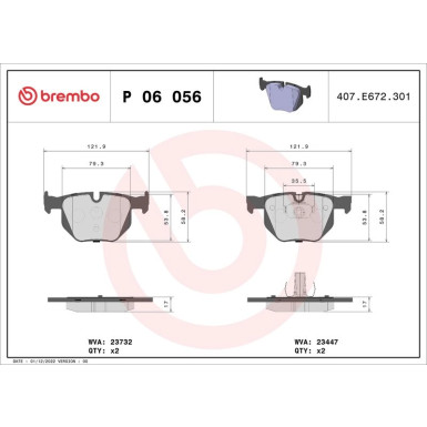 Brembo | Bremsbelagsatz, Scheibenbremse | P 06 056