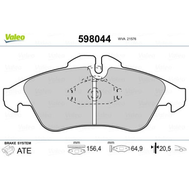 Valeo | Bremsbelagsatz, Scheibenbremse | 598044