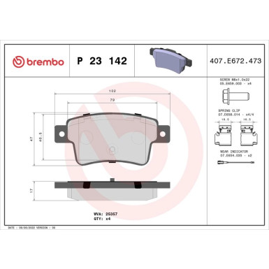 Brembo | Bremsbelagsatz, Scheibenbremse | P 23 142