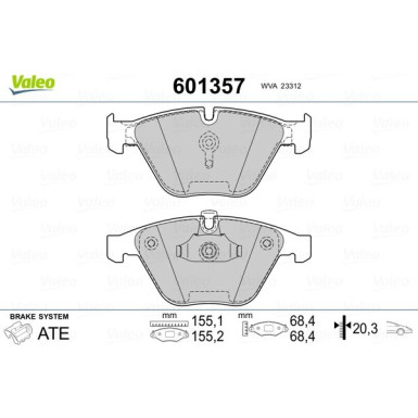 Valeo | Bremsbelagsatz, Scheibenbremse | 601357