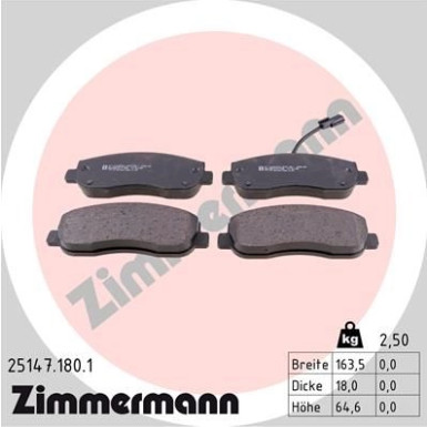 Zimmermann | Bremsbelagsatz, Scheibenbremse | 25147.180.1