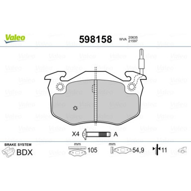 Valeo | Bremsbelagsatz, Scheibenbremse | 598158