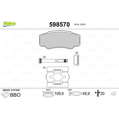 Valeo | Bremsbelagsatz, Scheibenbremse | 598570