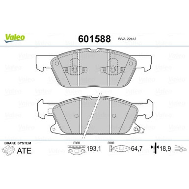 Valeo | Bremsbelagsatz, Scheibenbremse | 601588