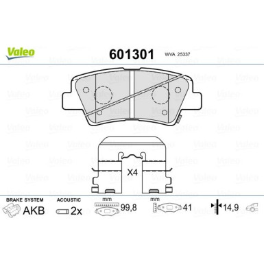 Valeo | Bremsbelagsatz, Scheibenbremse | 601301