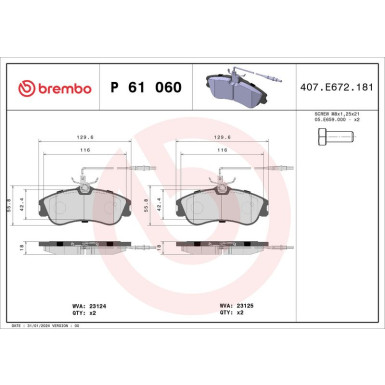 Brembo | Bremsbelagsatz, Scheibenbremse | P 61 060