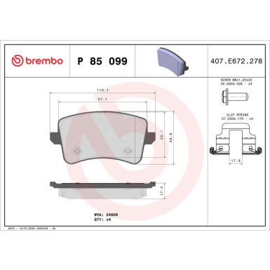 Brembo | Bremsbelagsatz, Scheibenbremse | P 85 099