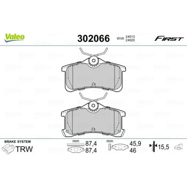 Valeo | Bremsbelagsatz, Scheibenbremse | 302066