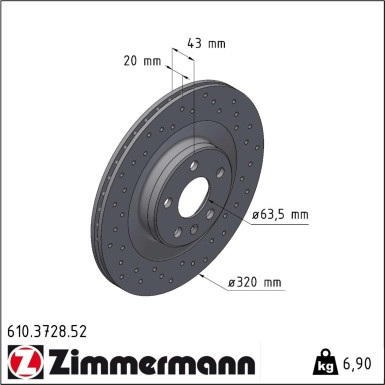 ZIMMERMANN SPORT COAT Z 610.3728.52 Bremsscheibe 320x20mm, 6/5, 5x108, innenbelüftet, gelocht, beschichtet