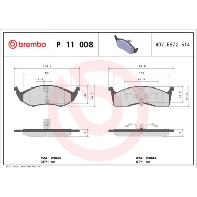 Brembo | Bremsbelagsatz, Scheibenbremse | P 11 008