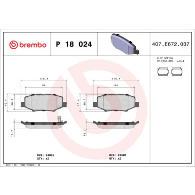 Brembo | Bremsbelagsatz, Scheibenbremse | P 18 024