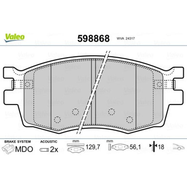 Valeo | Bremsbelagsatz, Scheibenbremse | 598868