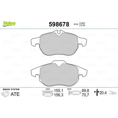 Valeo | Bremsbelagsatz, Scheibenbremse | 598678