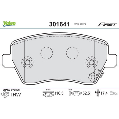 Valeo | Bremsbelagsatz, Scheibenbremse | 301641