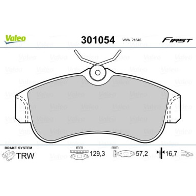 Valeo | Bremsbelagsatz, Scheibenbremse | 301054