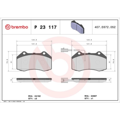 Brembo | Bremsbelagsatz, Scheibenbremse | P 23 117