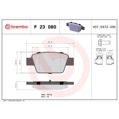 Brembo | Bremsbelagsatz, Scheibenbremse | P 23 080