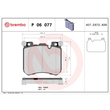 Brembo | Bremsbelagsatz, Scheibenbremse | P 06 077