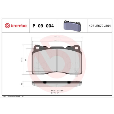 Brembo | Bremsbelagsatz, Scheibenbremse | P 09 004