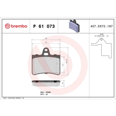 Brembo | Bremsbelagsatz, Scheibenbremse | P 61 073