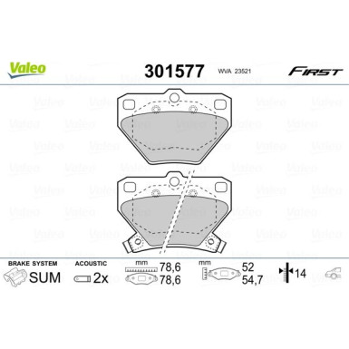 Valeo | Bremsbelagsatz, Scheibenbremse | 301577